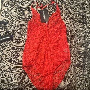 PrettyLittleThing Red Lace Teddy Bodysuit